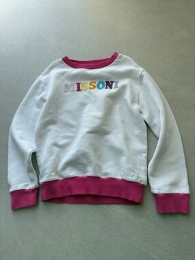 Missoni Kids White Sweatshirt with Pink Trim and Multicolor Logo